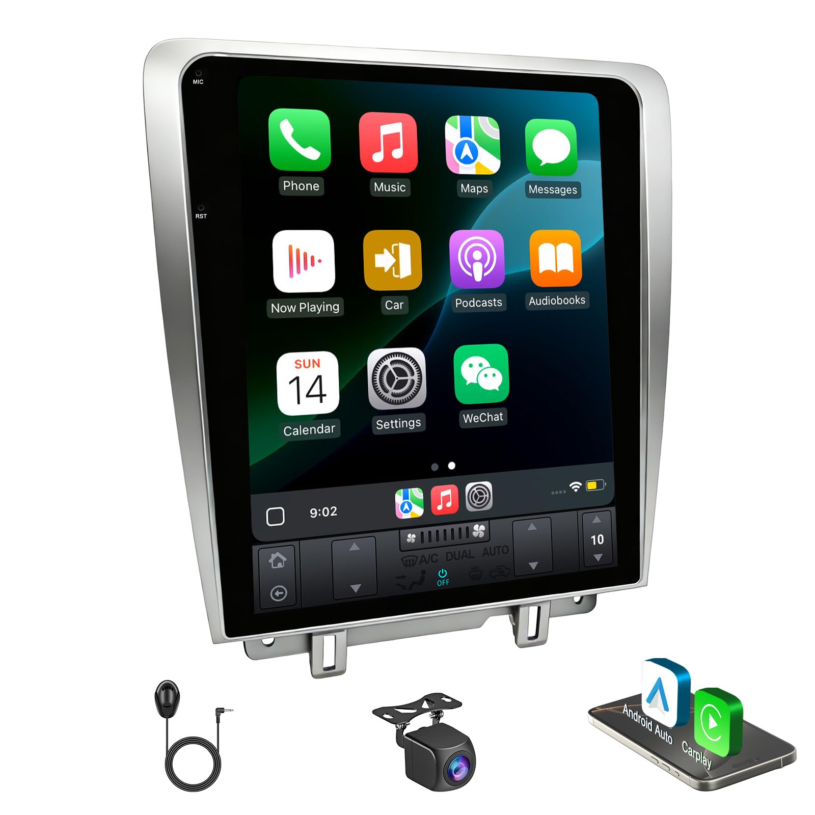 KSPIV Android Car Stereo for Ford Mustang 2010 2011 2012 2013 2014, 12.1 Inch Touch Screen Radio with Wireless CarPlay & Android Auto, Plug and Play