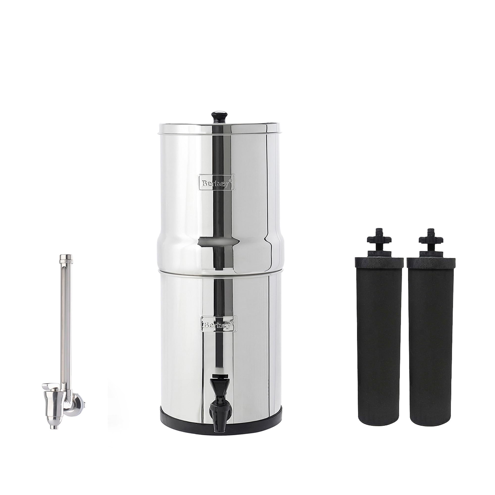 Travel Berkey Gravity-Fed Water Filter System with 2 Black Berkey Elements Plus Deluxe 7" Stainless Steel Water View Spigot