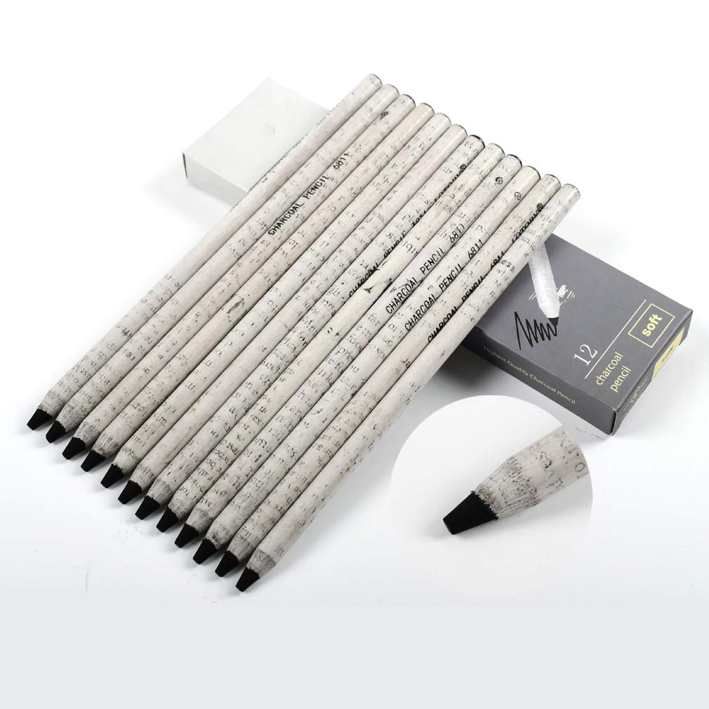 YYMIYU Knife-cut charcoal soft sketch drawing with 12 continuous cores