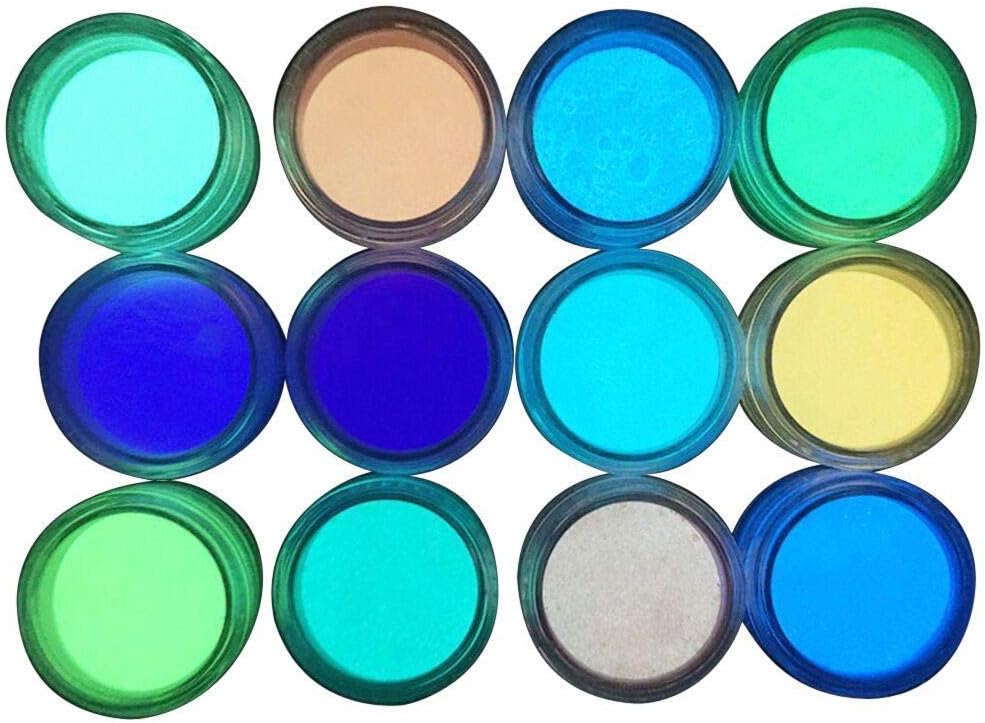 Luminous Nail Powder, Nail Art Glitter Dust Glow In The Dark Fluorescent DIY Holographic Laser Powder Nail Glitter Neon Mirror Powder 3D Chrome Pigment Manicure UV Gel Nail Decoration 12 Colour