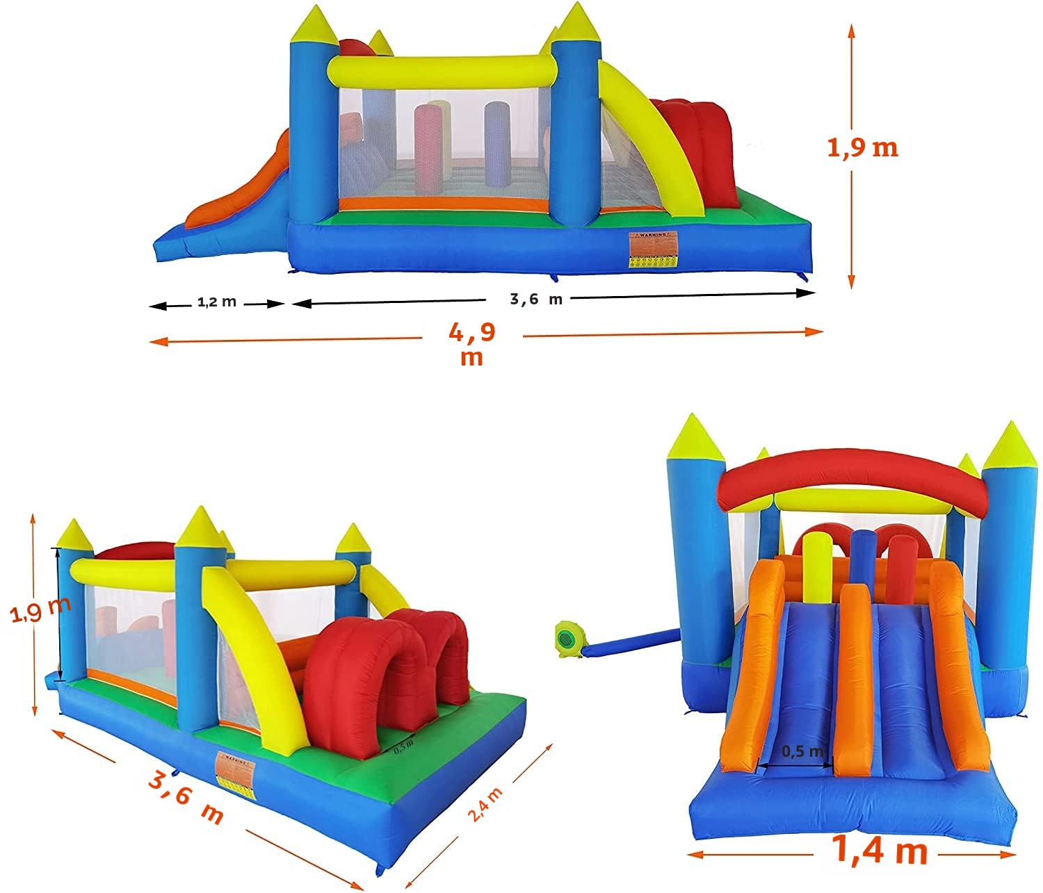 Ballsea Castillo Hinchable, Casa de Saltos para Niños Cama Elástica con Tobogán Doble, Centro de Juegos con Soplador de Aire para Niños Interior y Exterior, 4,88 x 2,4 x 1,9 m
