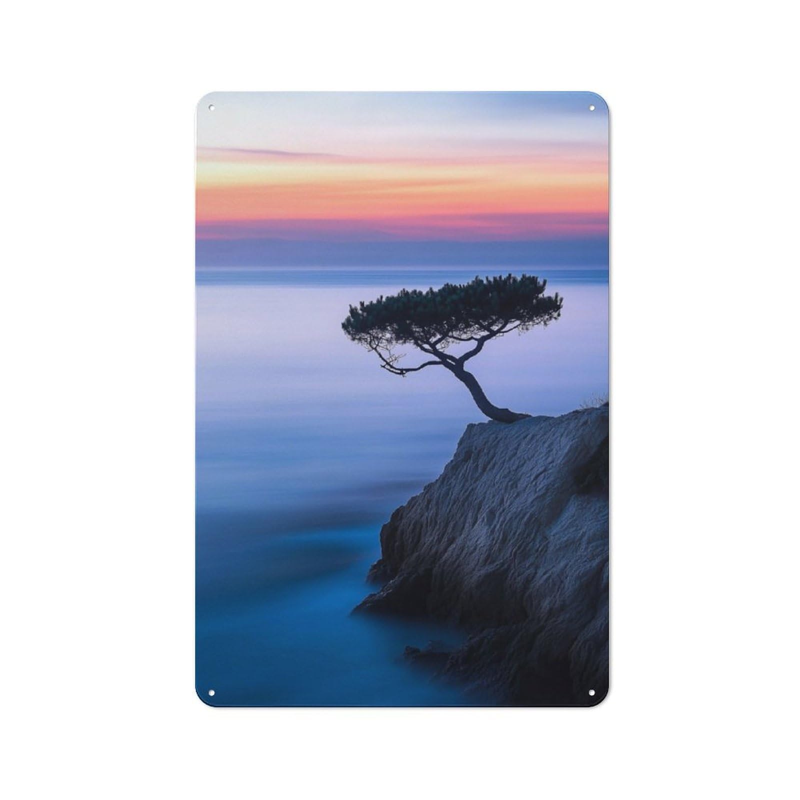 Junmoney Lone Tree On Cliff Metal Wall Sign 30X20cm, Rustic Decor For Hallway Wall, For Metal Sign Collectors, For Garage And Workshop Walls