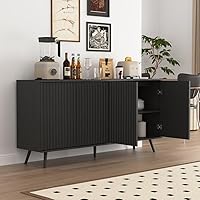 Rumiiro 59" Fluted Buffet Cabinet Sideboard with 4 Doors, Adjustable Shelves, Soft-Close Hinges - Modern Kitchen Storage Black