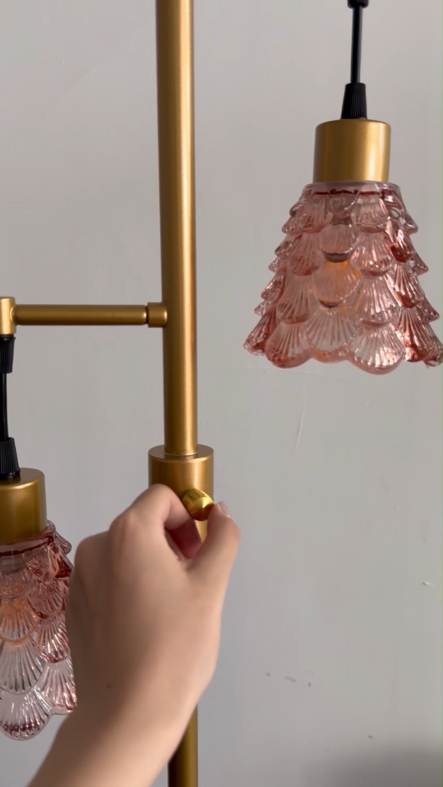 Image of Red Glass Floor Lamp Dimmable 2-Light Modern Gold Tall Floor Lamp
