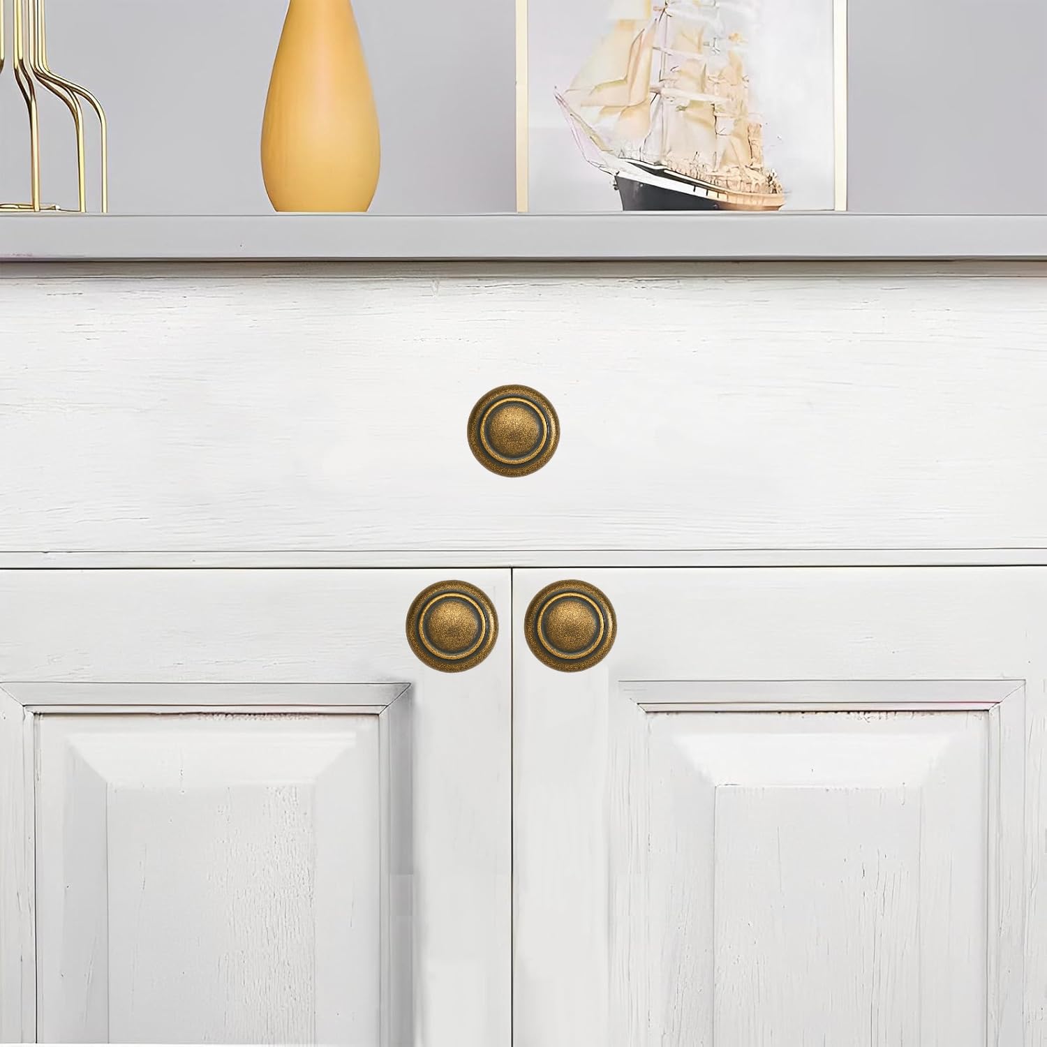 KHTUMEWARE-80362 Round Knob, Antique Brass, 1-1/4 in (32 mm), 2-Pack in Antique Brass — KHTUMEWARE