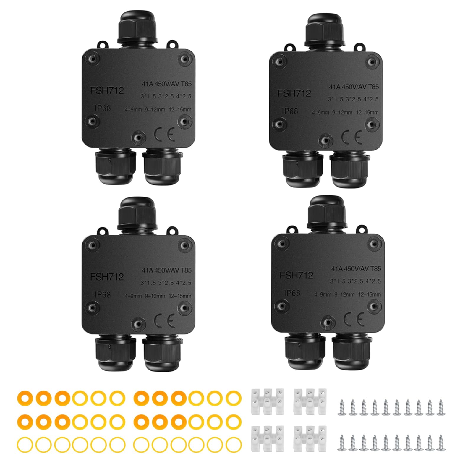Abzweigdose Wasserdichte IP68, Verteilerdose Außen, 3 Wege Verbindungsdose, PA9 Kabelverbinder für Garten Erdkabel Ø 4mm -15mm, Schwarz(4 Stück)