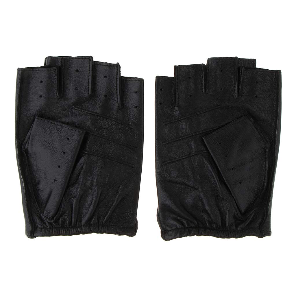 Guantes de ciclismo retro de piel sintética para hombre, sin dedos, 2XL, botón negro