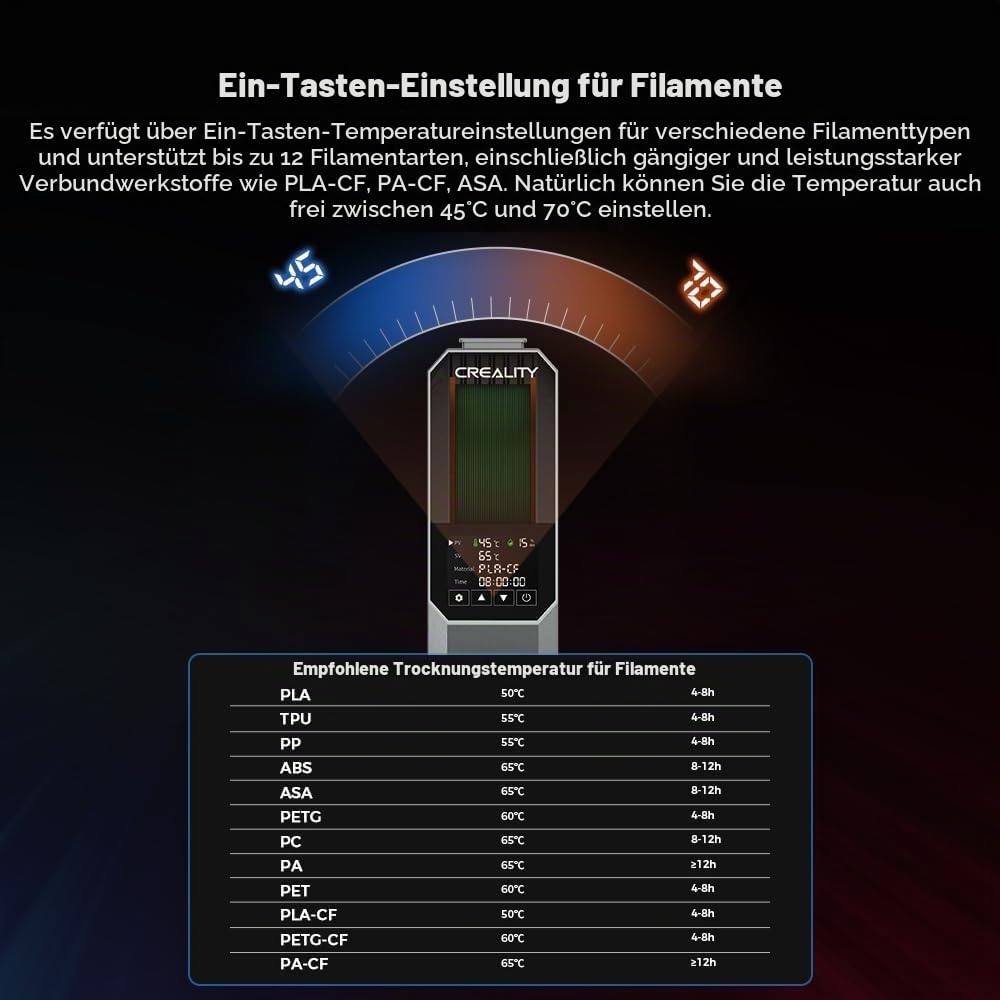 Creality Space Pi Filament Trockner, 3D-Drucker Trockenbox gegen Stringing & sprödes Filament, 360° PTC-Heizung, LCD Touchscreen & 48h Timer, für 1.75/2.85mm PLA PETG ABS TPU Nylon ASA