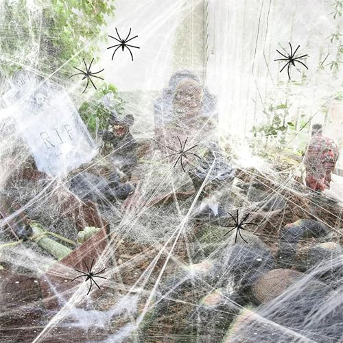 60g Spider Web Halloween Decoration Cobweb with 30 Pcs Small Fake Spiders,Decorations Indoor,Outdoor,Webs Super Stretchy for Decor,Cobwebs,Stretchable DIY Scary for Lawn Yard Garden Bar Haunted