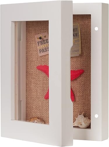 Caja de sombra blanca de 5 x 7 pulgadas, marco pequeño de sombra con vidrio, pequeña vitrina para playa, taxidermia, recuerdos de boletos