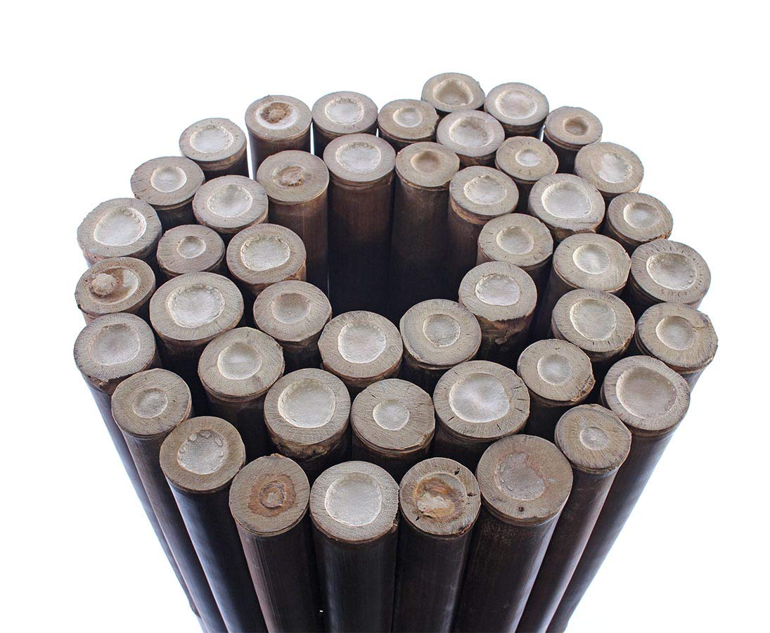 Sichtschutzmatte H200xL250cm mit 4-6cm aus schwarzen Wulung Bambusrohren - Bambusmatte Roll Bambus Matte Gartensichtschutz
