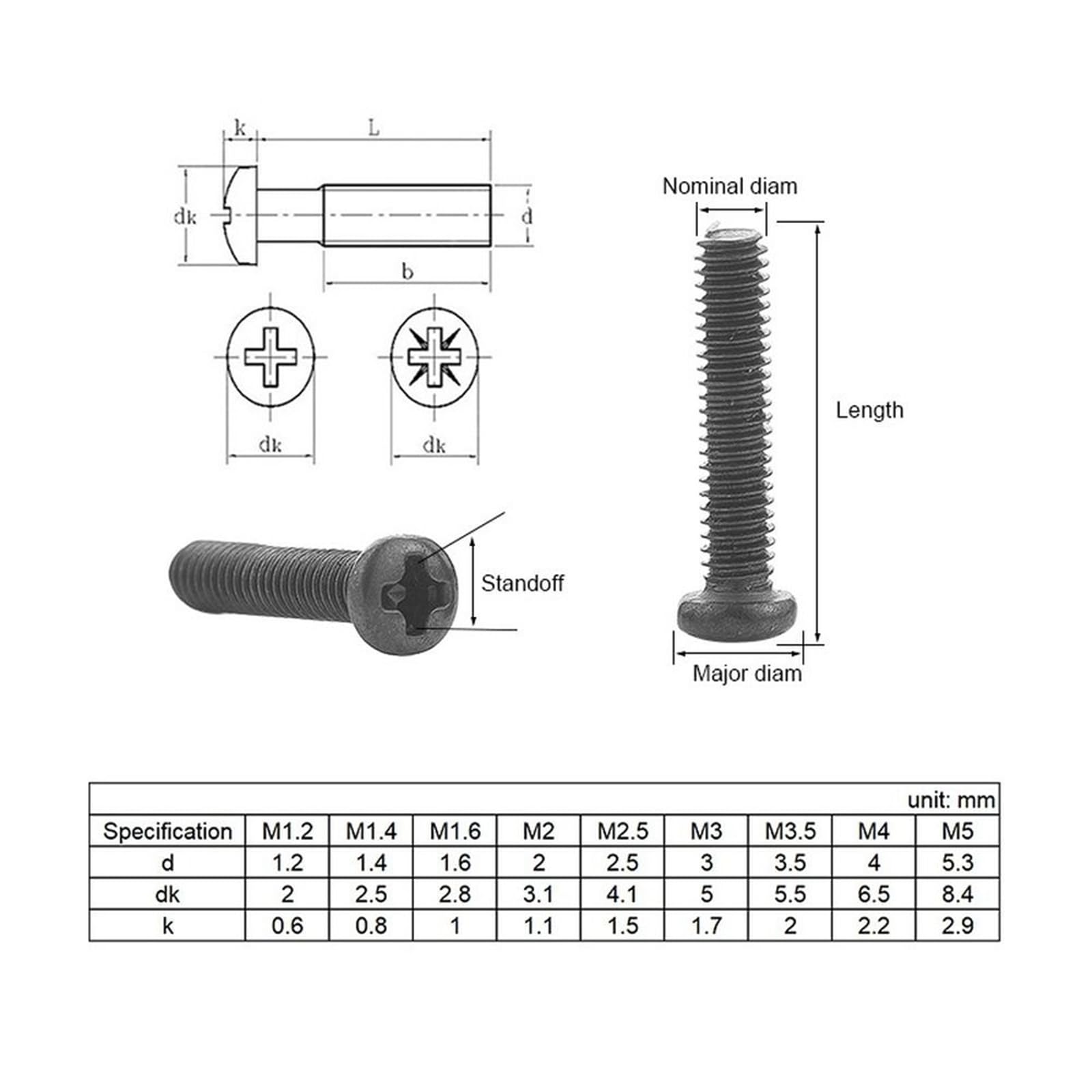 100 Stück M1 M1,2 M1,4 M1,7 M2, Länge 3-16 mm, schwarzer Stahl, Mini 100 Stück M1 M1,2 M1,4 M1,7 M2, Länge 3-16 mm, schwarzer Stahl, Mini
