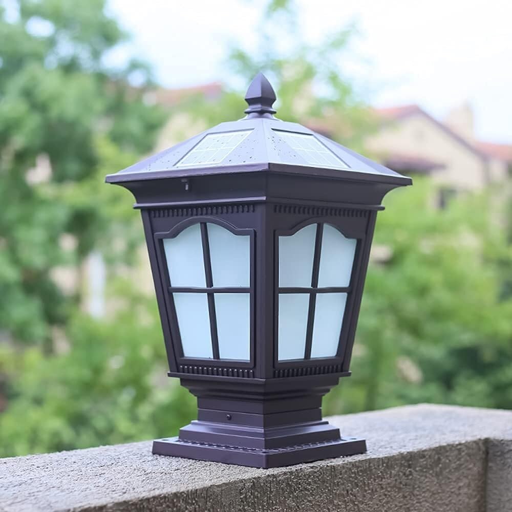 QUSYZD Retro Solar Post Light Aluminum Bollard Column Lamp Fence Exterior Pillar Lamp Glass Lantern Gate Street Light Outdoor Garden Light Waterproof Ip65 Pedestal Light,
