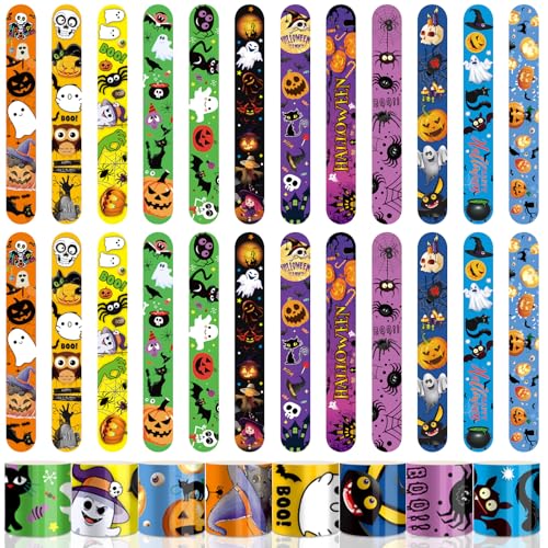 LXYYDS 24 Pezzi Bambini Schiaffo Braccialetti Halloween, Halloween Braccialetti Slap, Braccialetti Slap per Bambini Halloween, Gadget halloween per Dolcetto o Scherzetto di Halloween, Feste o Regali
