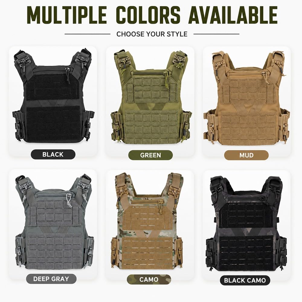 Taktische Weste Verstellbar Mit Schnellverschluss, MOLLE Weste Aus Polyester, Leichte Utility Weste Mit Modularsystem Für Outdoor, Wandern, Camping Und Freizeitaktivitäten