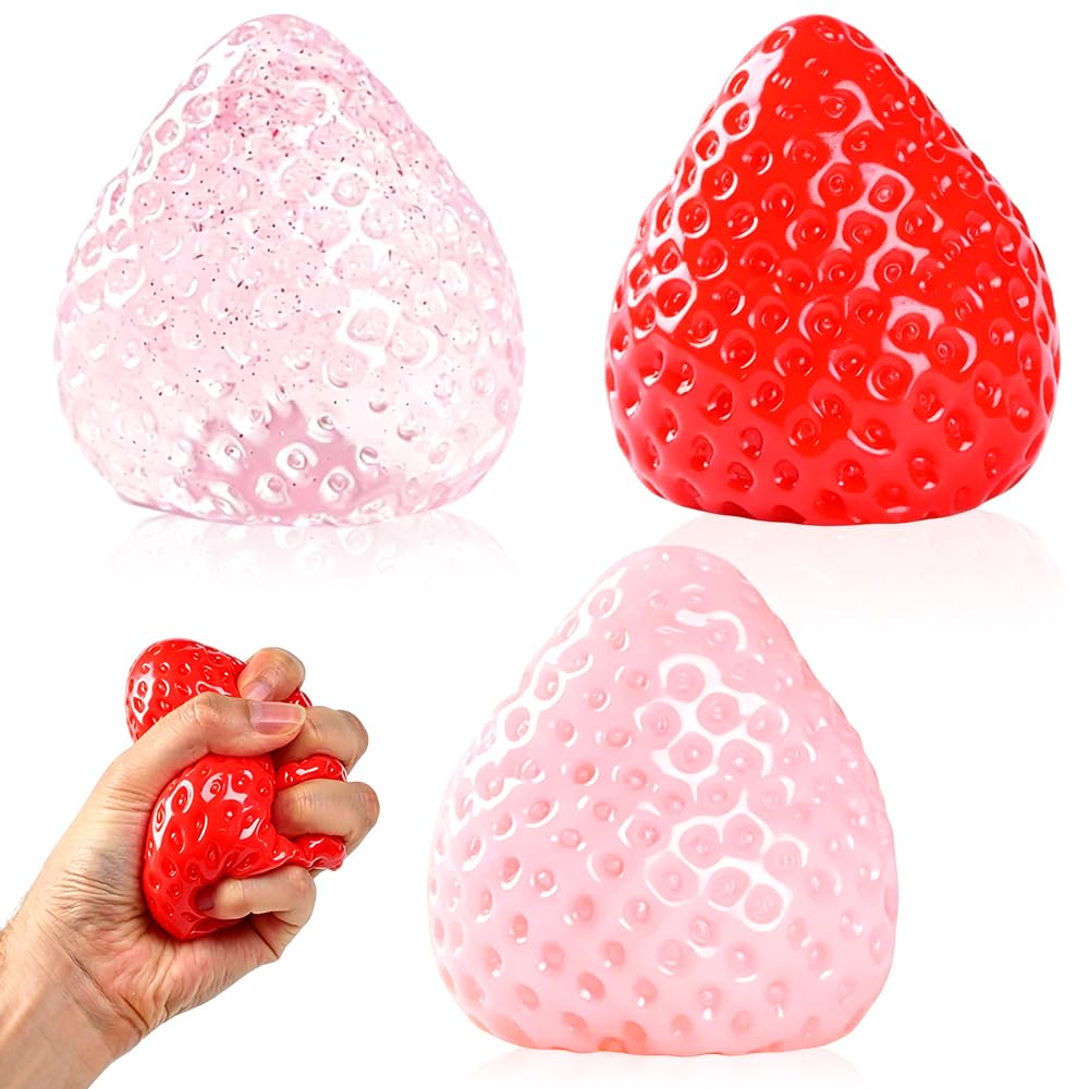 3 PCS Strawberry Stress Balls, for Office Workers, Focus Assistance Tool for Desk and Travel Use