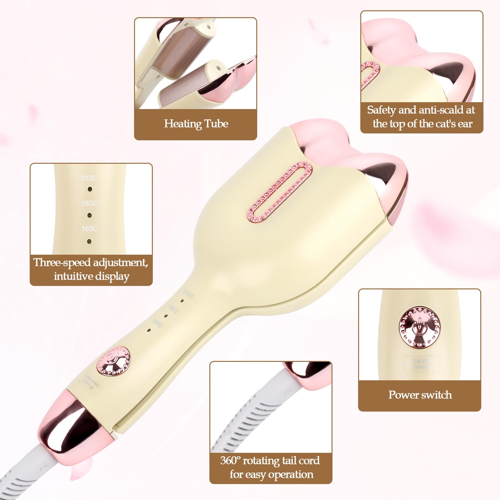 MXTIMWAN Ferro Arricciacapelli per Onde,Piastra Onde per Capelli,Ferro Capelli Grandi Ricci Adatto ai Principianti,Ondulati Temperatura Regolabile Ondulata Ferro,Riscaldamento Rapido Curling Iron