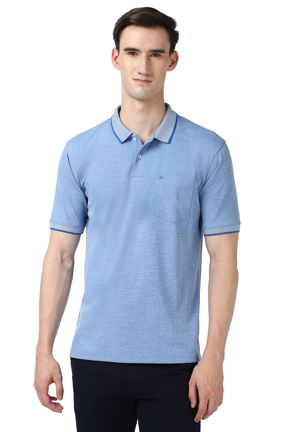 peter england Men Blue Textured Polo Neck Polo T-Shirts-picture-28