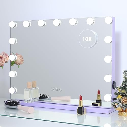 HOMPEN Espejo de maquillaje con luces, espejo de tocador grande iluminado Hollywood con 15 bombillas LED regulables, 3 modos de color, control HOMPEN Espejo de maquillaje con luces, espejo de tocador grande iluminado Hollywood con 15 bombillas LED regulables, 3 modos de color, control