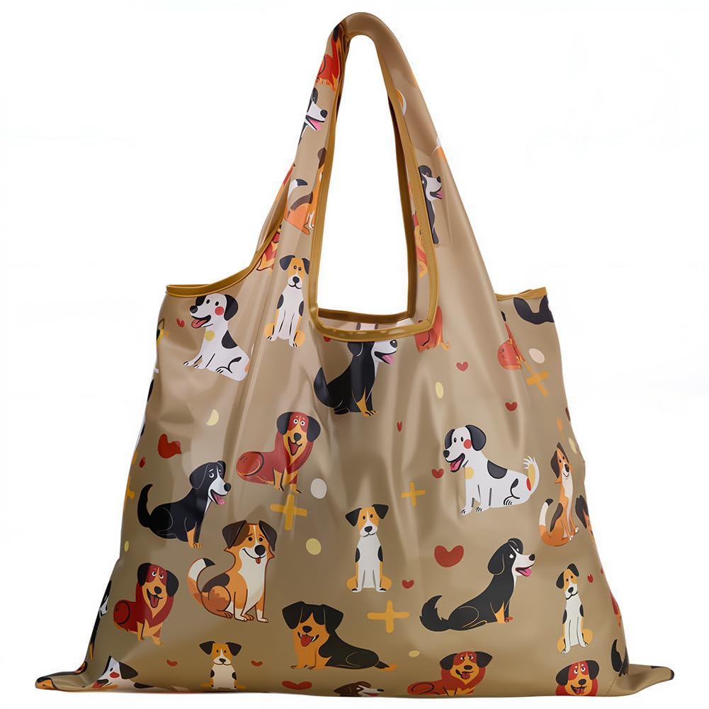 CREATCABIN Dog Reusable Grocery Bag Foldable Shopping Bags Large Totes with Handles Heavy Duty Washable Polyester Gifts for Women Work Beach Holiday Travel Groceries​ 16.53x22.05 Inch — image 1