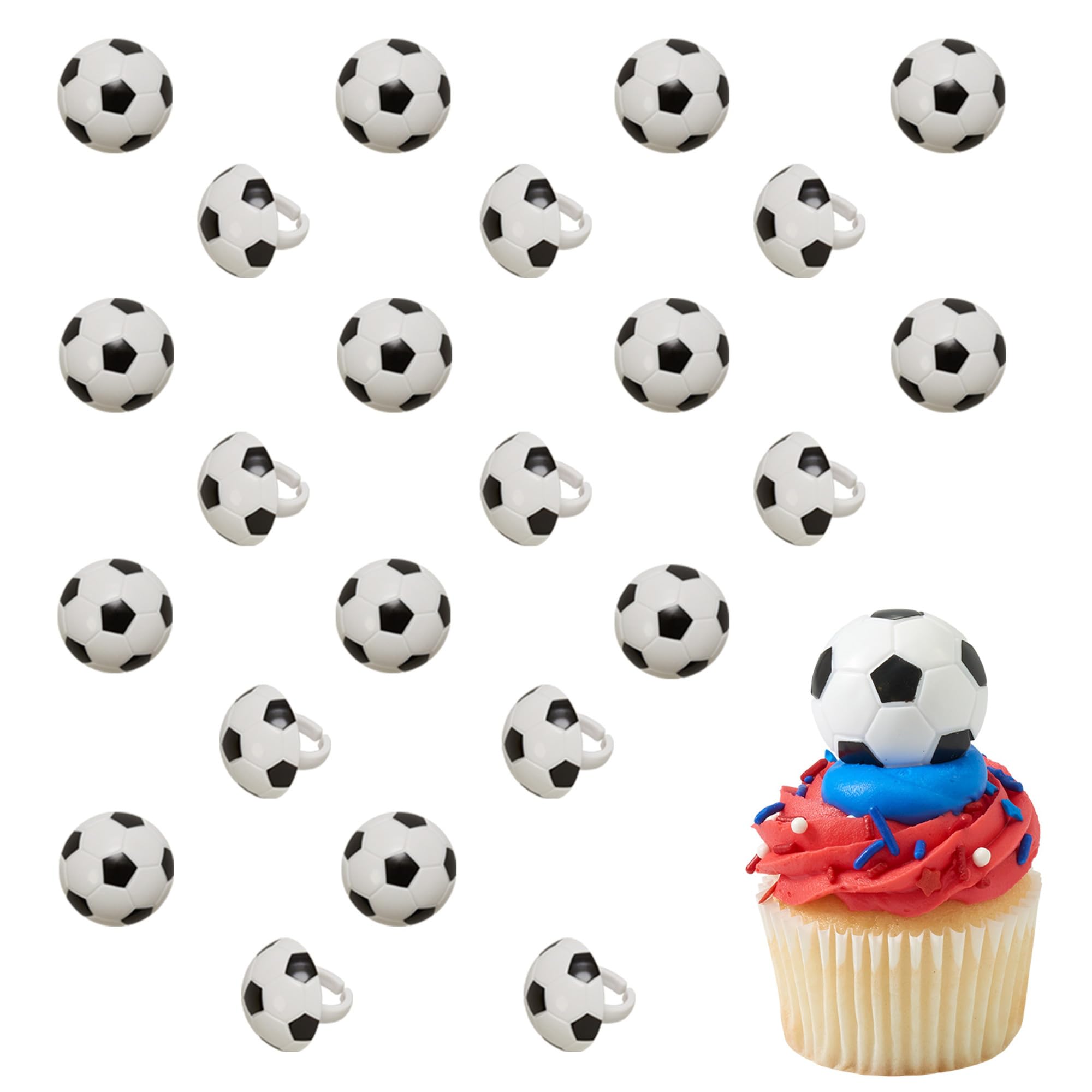 DecoPac Soccer Rings, Cupcake Decorations, Soccer Ball Cupcake Toppers, Food Safe Cake Topper – 24 Pack