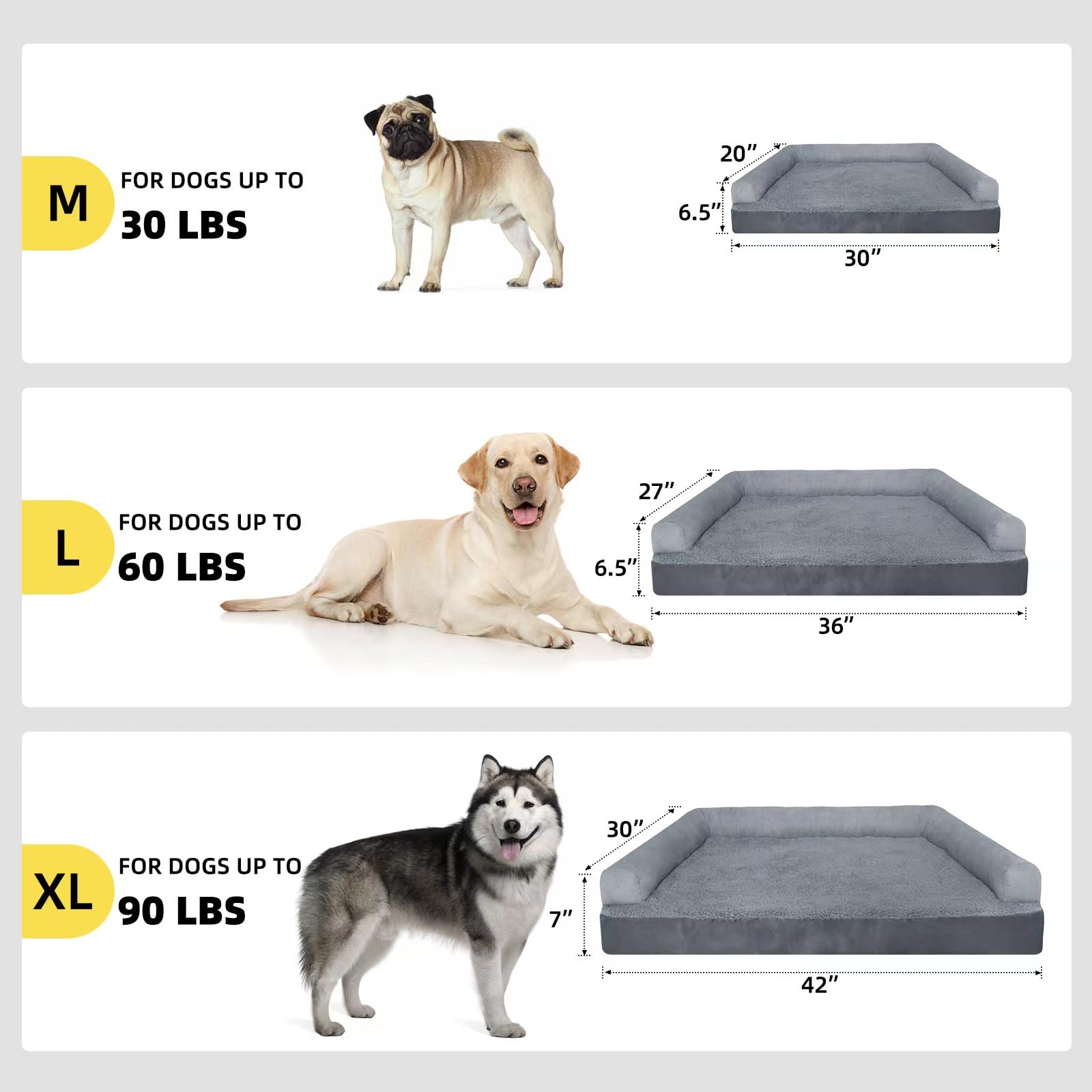 Sofá Perro Ortopédica Extra Grande, Cama Viscoelástica Lavable Para Perros, Desmontable, Impermeable, Antideslizante, Dog Bed Gris, 101x71cm