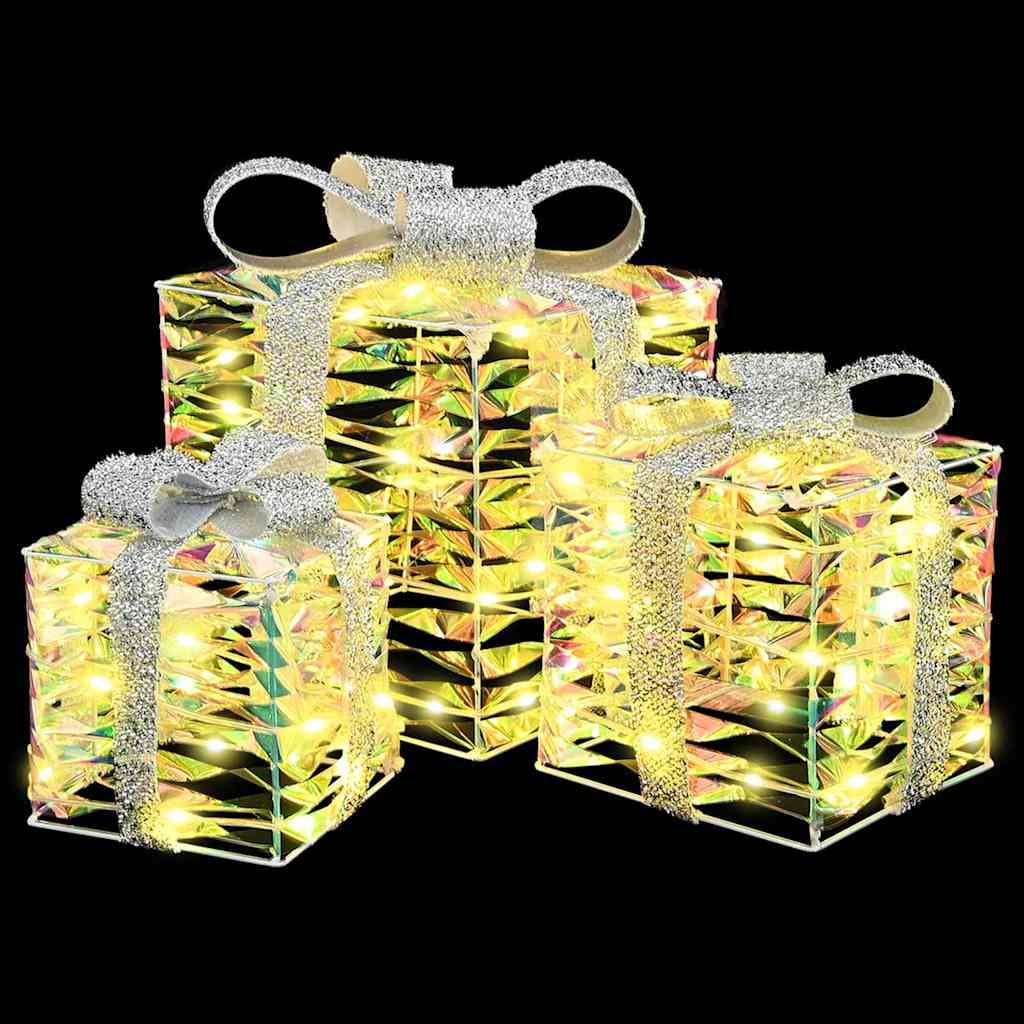 Pudełko prezentowe z 60 diodami LED, 3 sztuki ciepła biel, 20 x 20 x 20 cm, PET, dekoracja bożonarodzeniowa do wnętrz, zasilanie USB, trwałe, energooszczędne, świąteczny nastrój