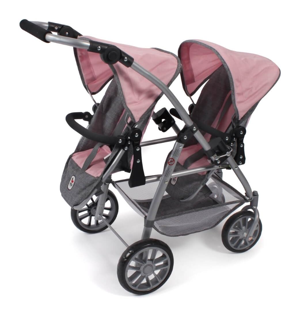 Bayer Chic Cochecito De Muñecas Twinny, Doble Para Dos Muñecas De Hasta 46 Cm, Asientos Extraíbles Y Regulables, Ruedas Delanteras Giratorias, Peso 3.7 Kg, Color Gris Vaquero