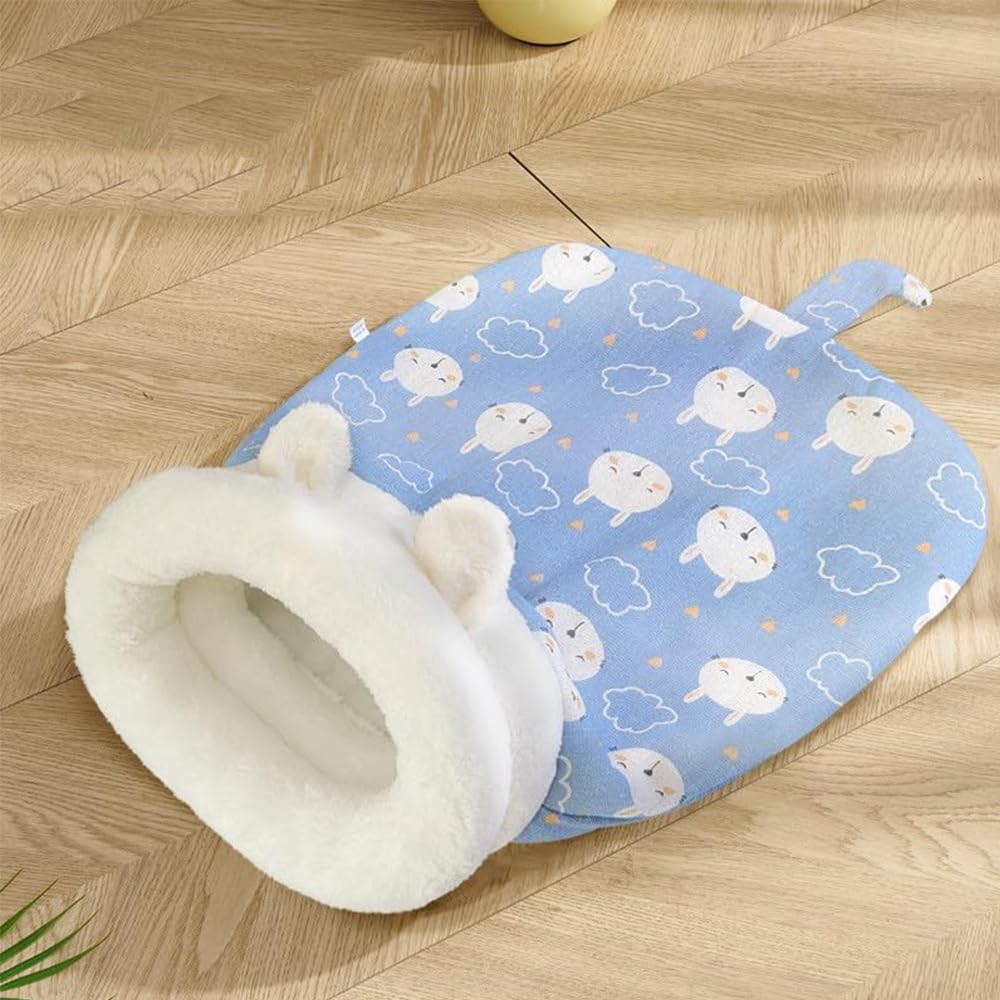 اتدورو كيس نوم للقطط، كيس نوم للقطط في الاماكن المغلقة، كيس نوم للحيوانات الاليفة في الشتاء، دافئ 360 درجة من القطيفة الناعمة شبه المغلقة، سرير كبير للقطط والحيوانات الاليفة (مقاس واحد)