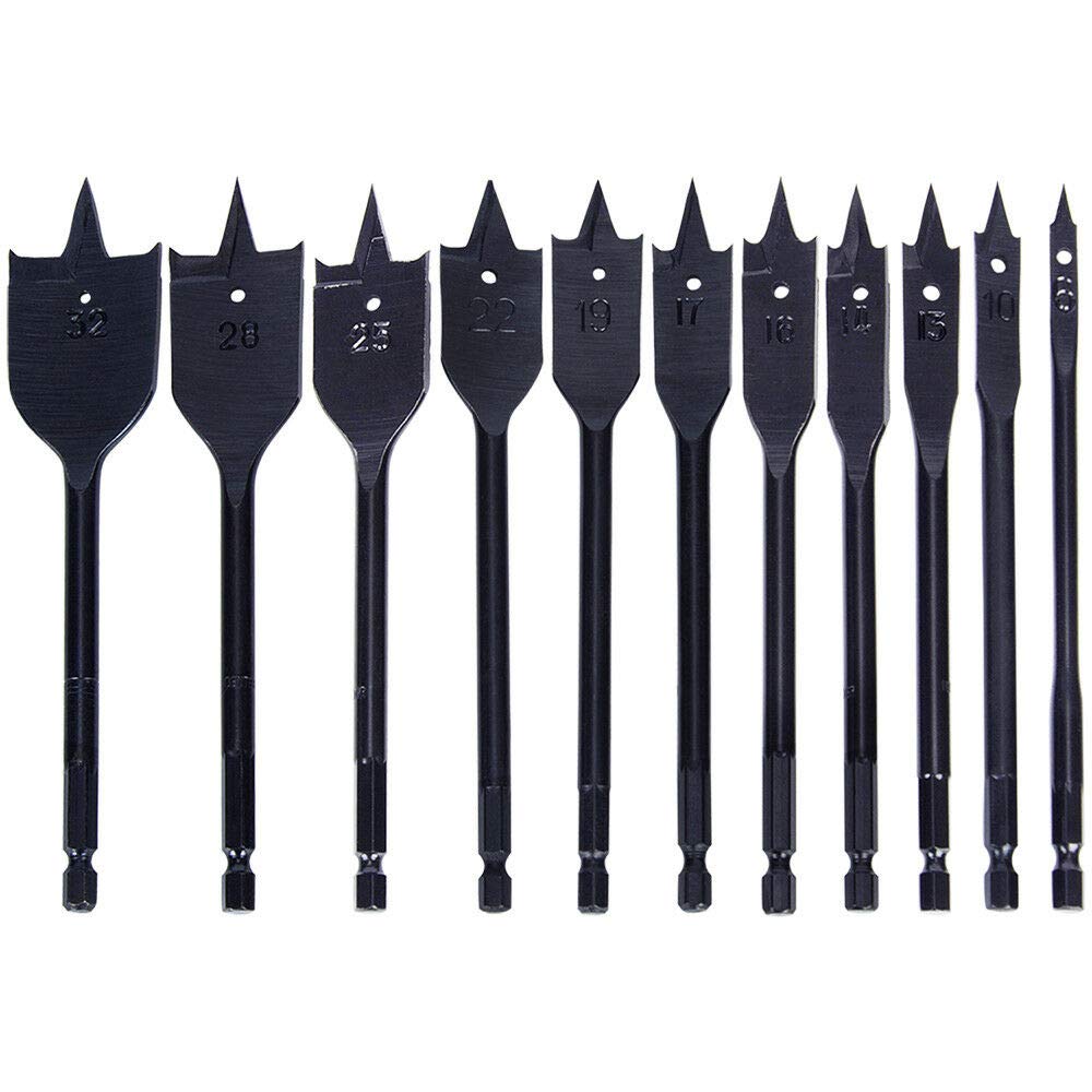 Supertool - Juego de 11 brocas planas para madera (6 mm a 32 mm)