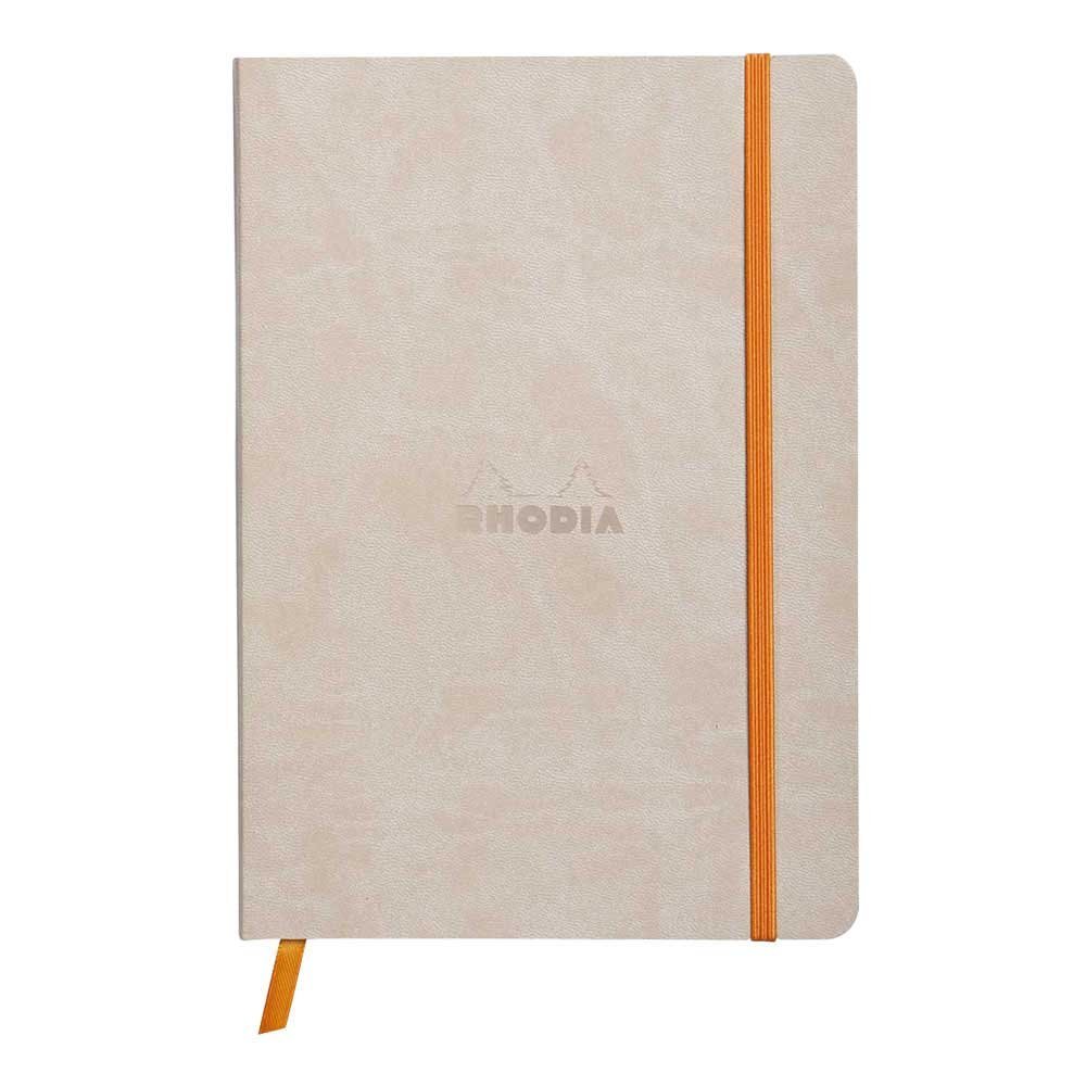 RHODIA 117455C - Beige Flexible Notebook - A5 - Dotted Dot - 160 pages - Ivory Clairefontaine Paper 90 g/m - Bookmark, Elastic Closure - Faux Leather Cover - Rhodiarama Collection