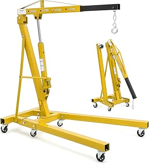 Cherry Picker Engine Hoist, Folding Engine Crane, 2 Ton 4400lb Engine Hoist Lift, Heavy Duty Hydraulic Engine Shop Crane with 6 Casters, Telescopic Boom Hitch, Yellow
