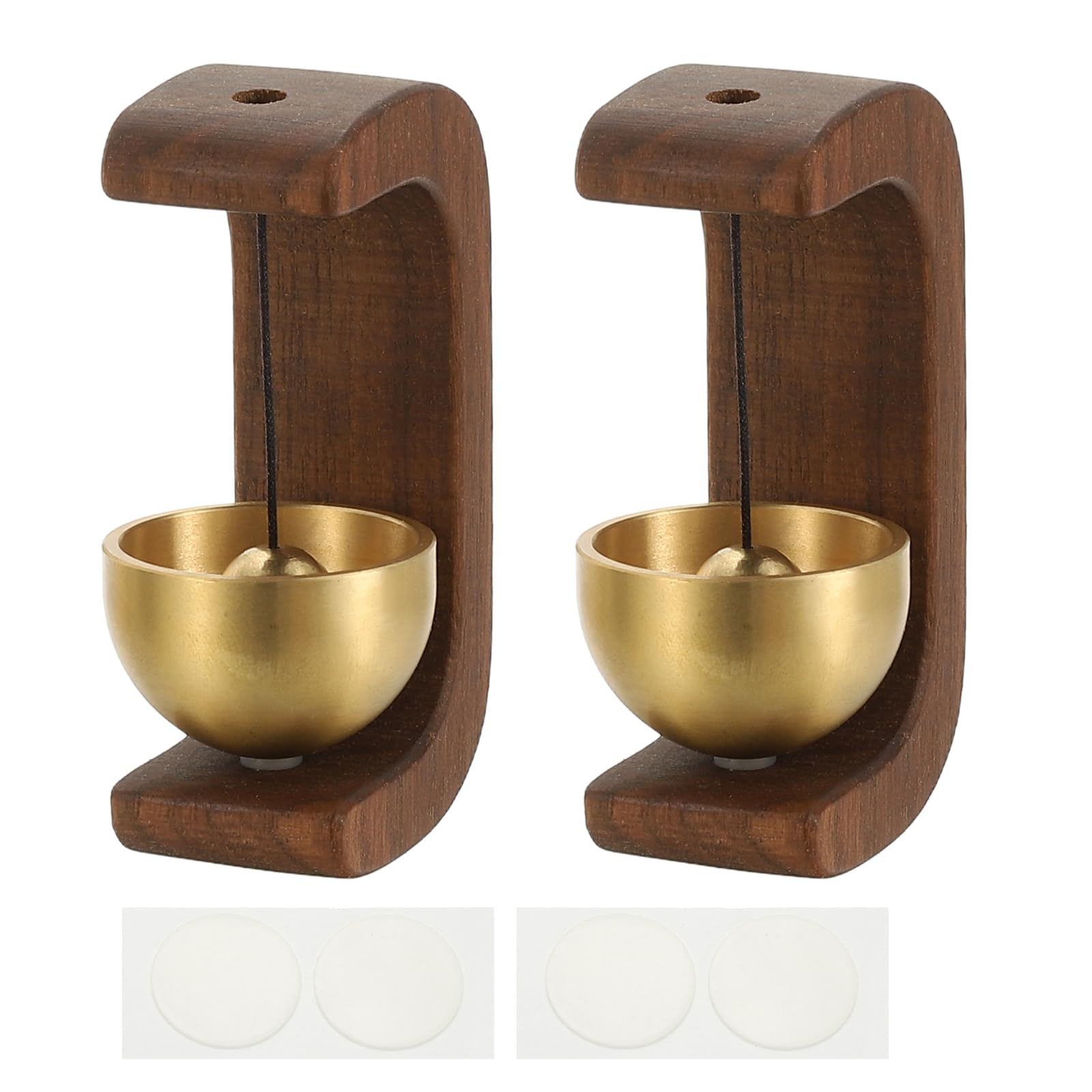 PATIKIL 2 Set Shopkeepers Bell, Wood Door Chime Magnetic Hanging Bell Jingle Doorbell with Self-Adhesive for Door Opening Business When Entering Decoration, Walnut, C Shape
