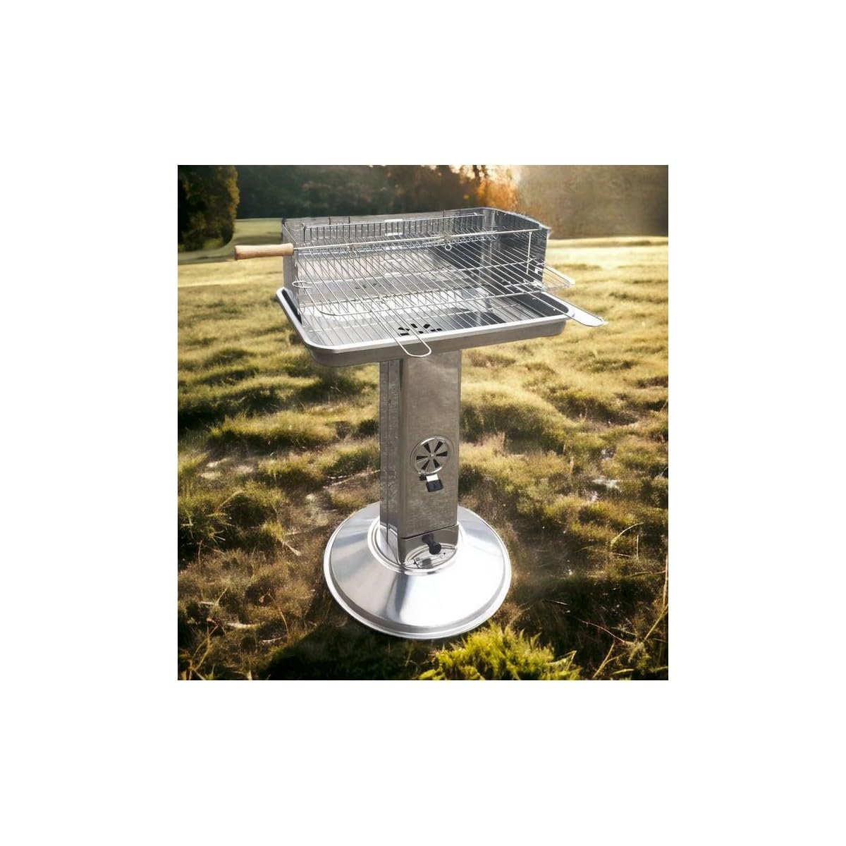 Grill węglowy ze stali nierdzewnej 58 x 38 cm wrzeciono do pieczenia