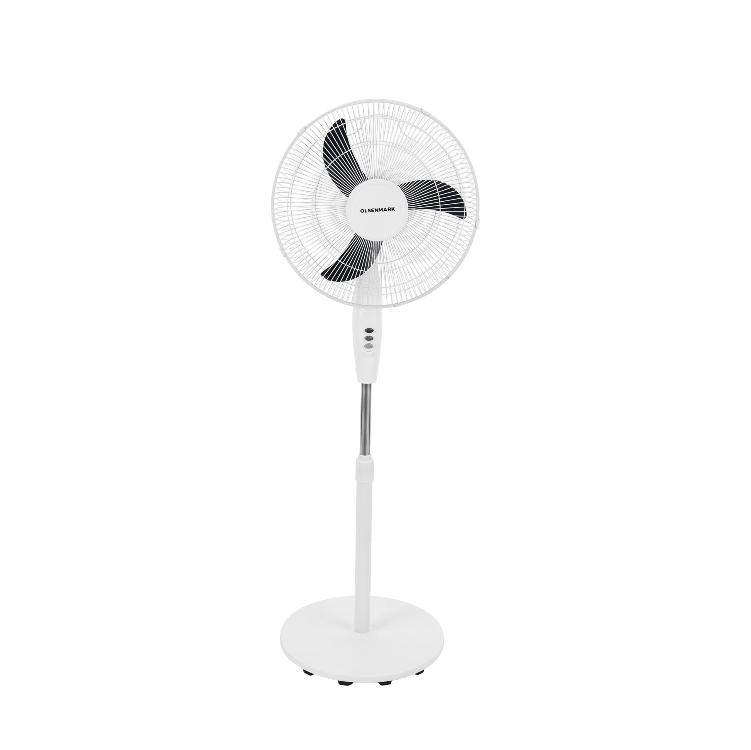 16" Stand Fan OMF1697L, Pedestal Fan with 3 Leaf Blades, 3 Speed Settings, Adjustable Pitch Angle, High Performance Motor, Oscillation Function, White
