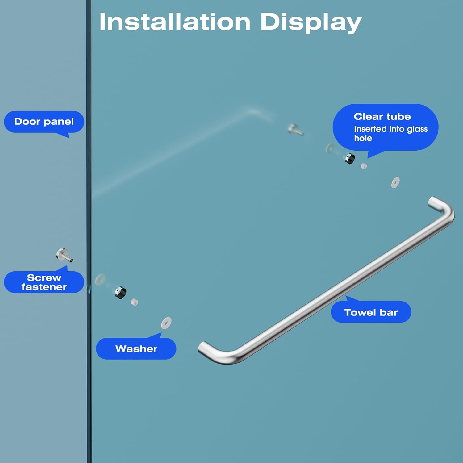 Ranbo Glass Shower Door Towel Bar 24 Inch Stainless Steel Sliding Shower Door Handle Replacement with Brushed Nickel Finish for Commercial and Residential Glass Doors
