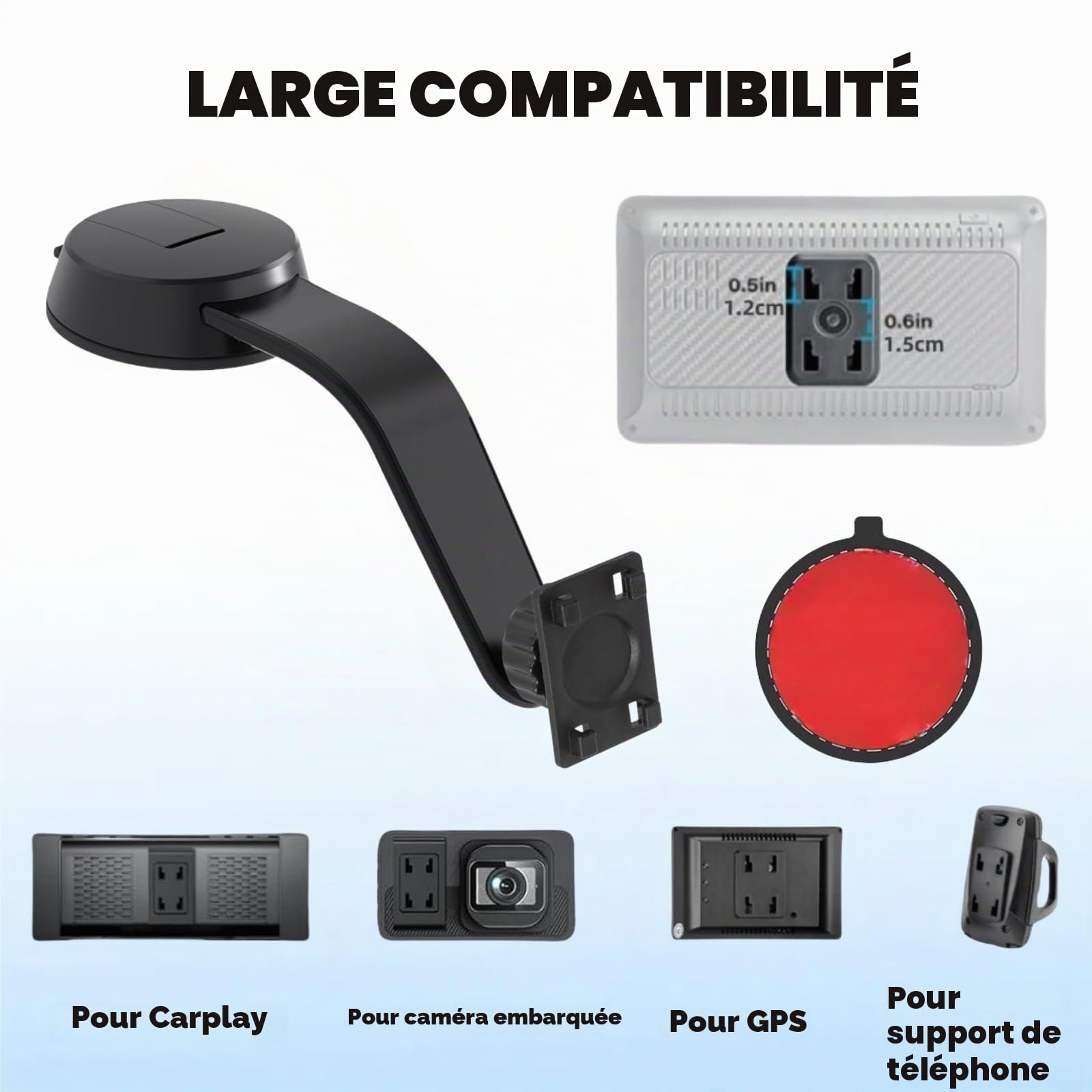 Support à Ventouse pour Écran Carplay, Bras Réglable en Alliage d'aluminium, Support de Tableau de Bord Discret avec Disque Adhésif Puissant de 78mm pour Support d'écran de Voiture