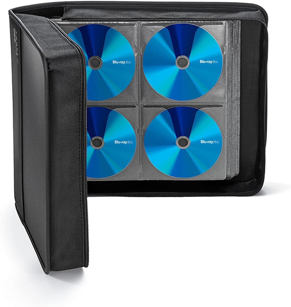 SANWA 240 Capacity CD Case, Blu Ray Case Holder, Movie Music Media Disc Wallet, Hardshell DVD VCD Binder Storage Box, Portable Zipper, EVA Protective Sleeve with Handle, for Car, Home, Office, Black