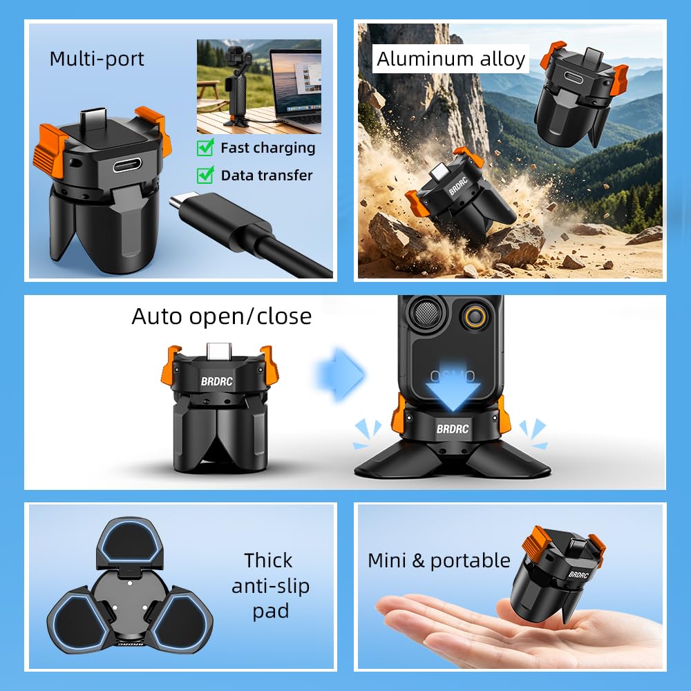 Soporte magnético para trípode la cámara para dji Pocket 4 Pro/4/3. Mini trípode de sobremesa de Aluminio Compatible con Carga rápida y Transferencia de Datos, con Apertura y Cierre automáticos.