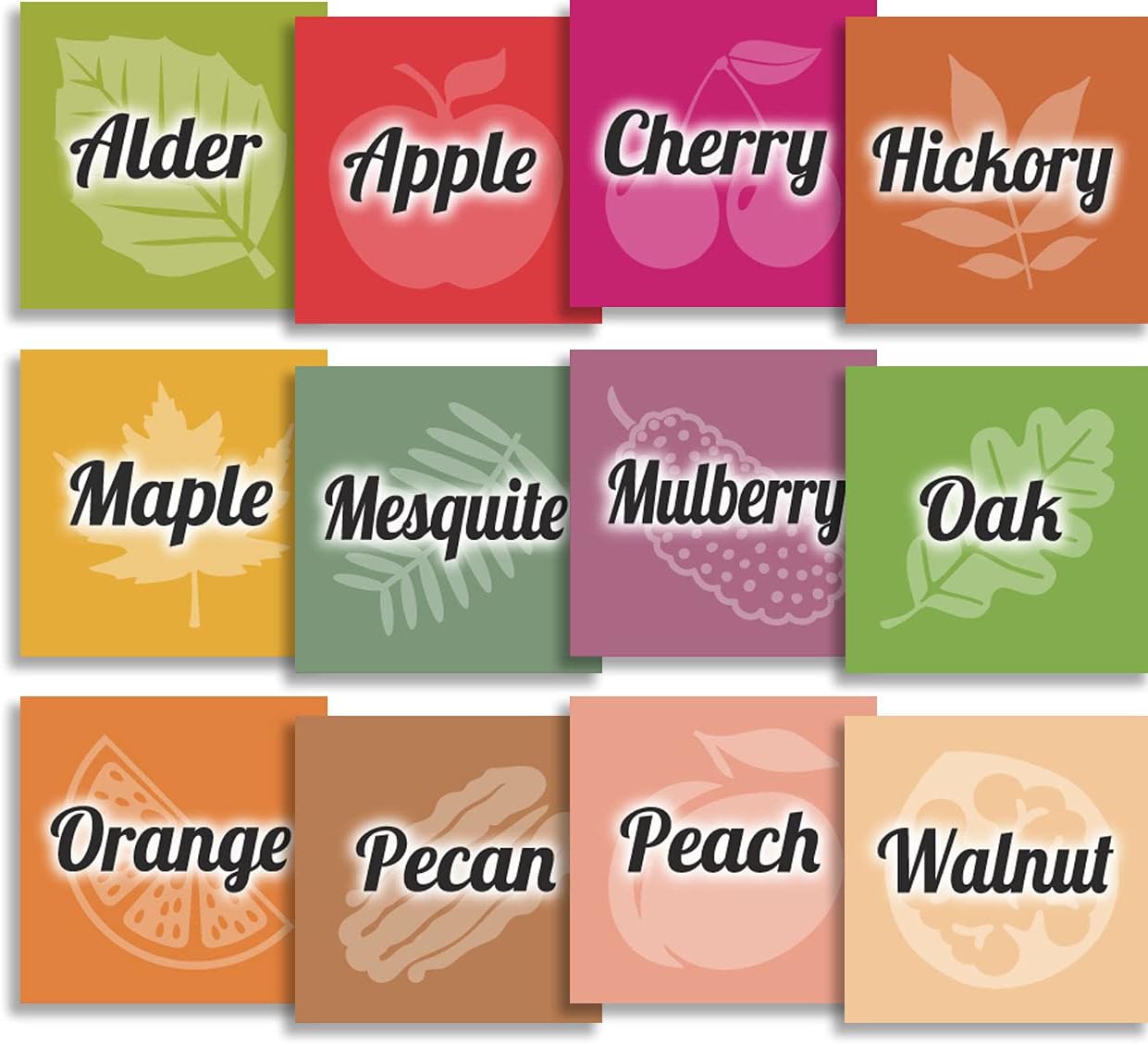 15 Pellet Smoker Wood Flavor Label Magnets 2” x 2” for BBQ Grill Grilling