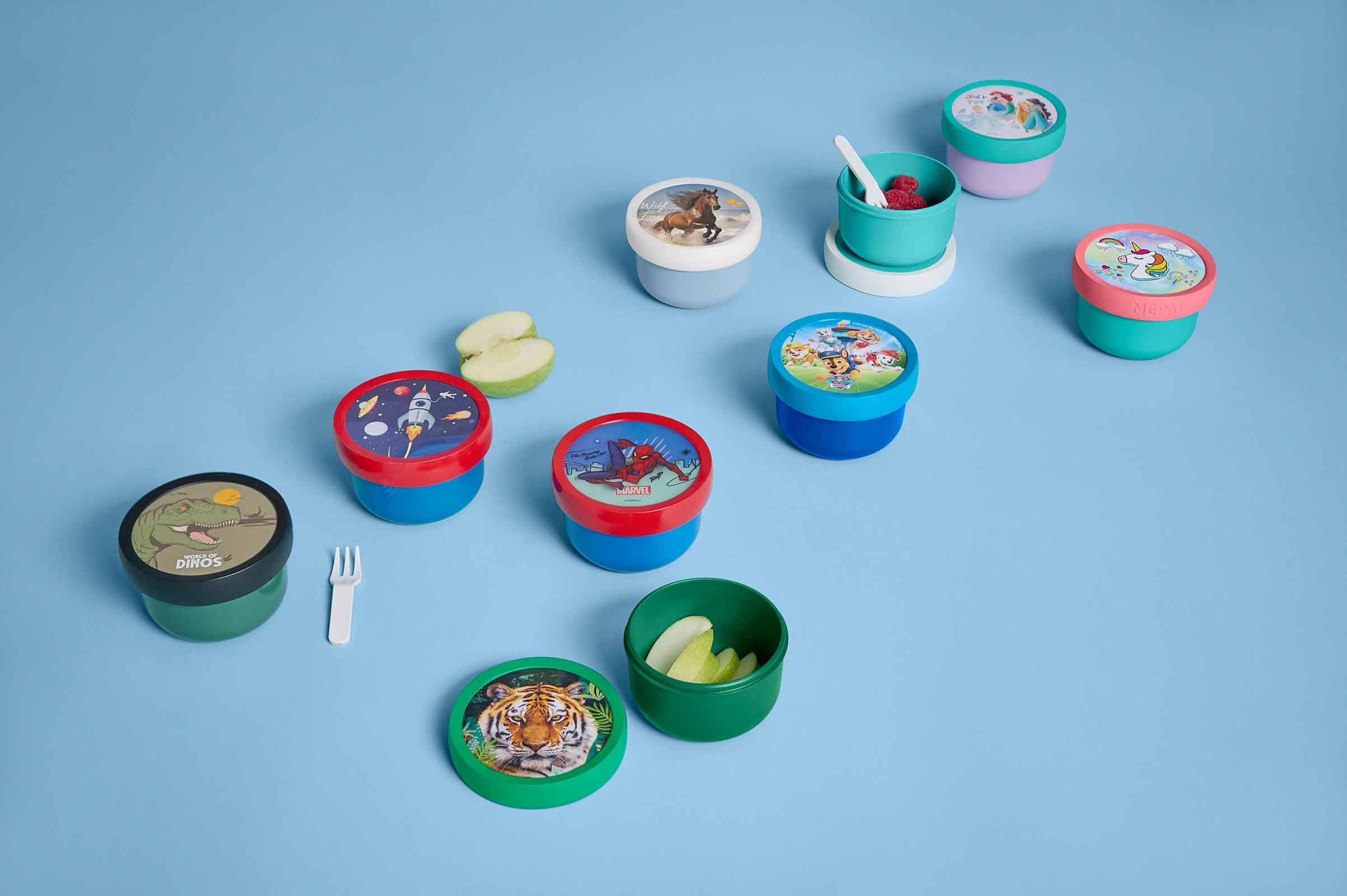 Mepal - Pausenset Campus - Set für Kinder mit Pop-up Trinkflasche, Lunch Box & Obstbox - Lunch-Set für die Schule oder unterwegs - Spülmaschinenfest - 400 + 750 + 300 ml - Cool blue