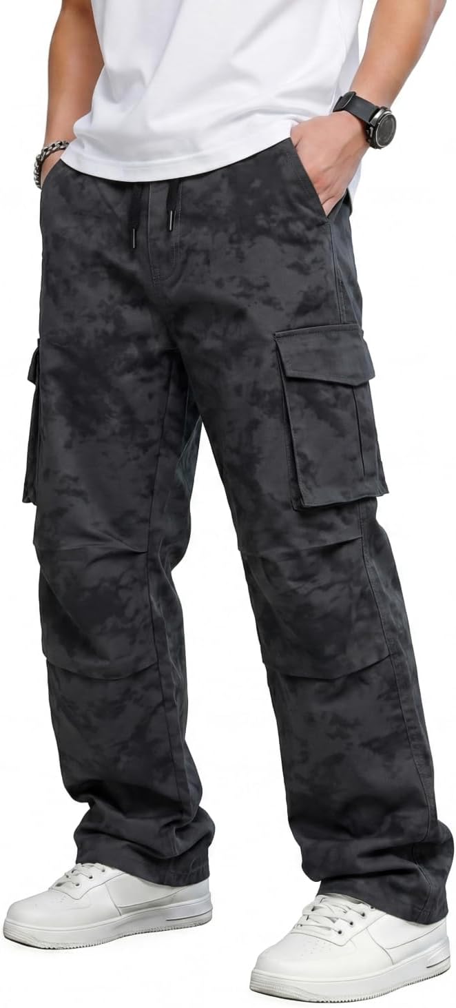 GINGTTO Baggy Cargo Pants Men Camo Wide Leg Fashion Y2K Loose Fit Streetwear Drawstring Stretch