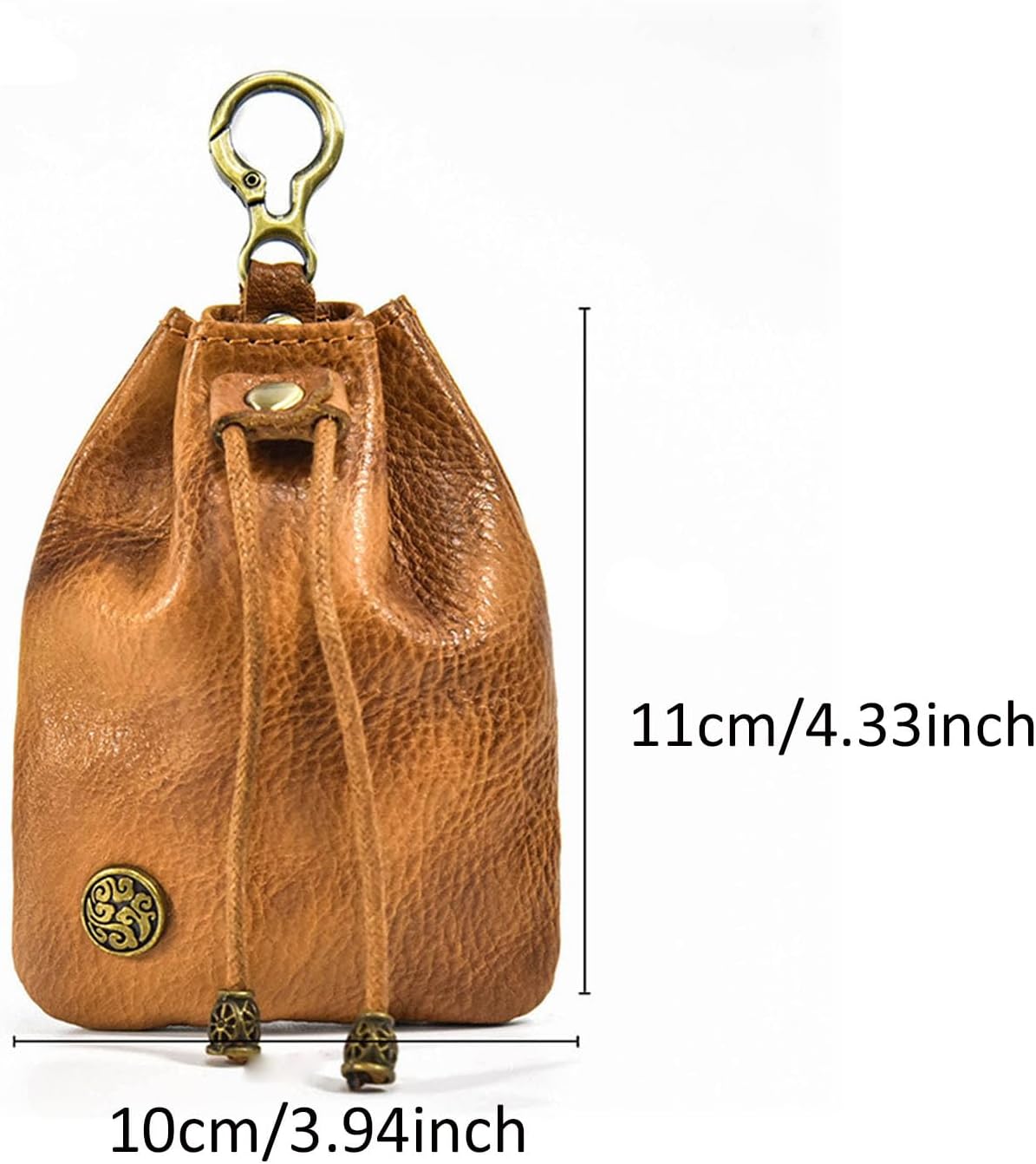 Genuine Leather Mini Medieval Pouch – Small Drawstring Coin Purse with Keychain, Vintage Change Holder for Men, 3.94x4.33 Inch