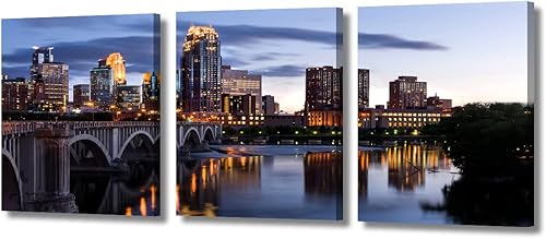 3 piezas de imágenes de decoración para el hogar americano, paisaje de rascacielos del centro de Minnesota, río Mississippi, impresión fotográfica