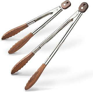 Wooden Kitchen Cooking Tongs 2 Pcs Food Tongs with Wood Tip 9 Inch 12 Inch Walnut Wooden Kitchen Tongs for Salad Tossing and Serving Food