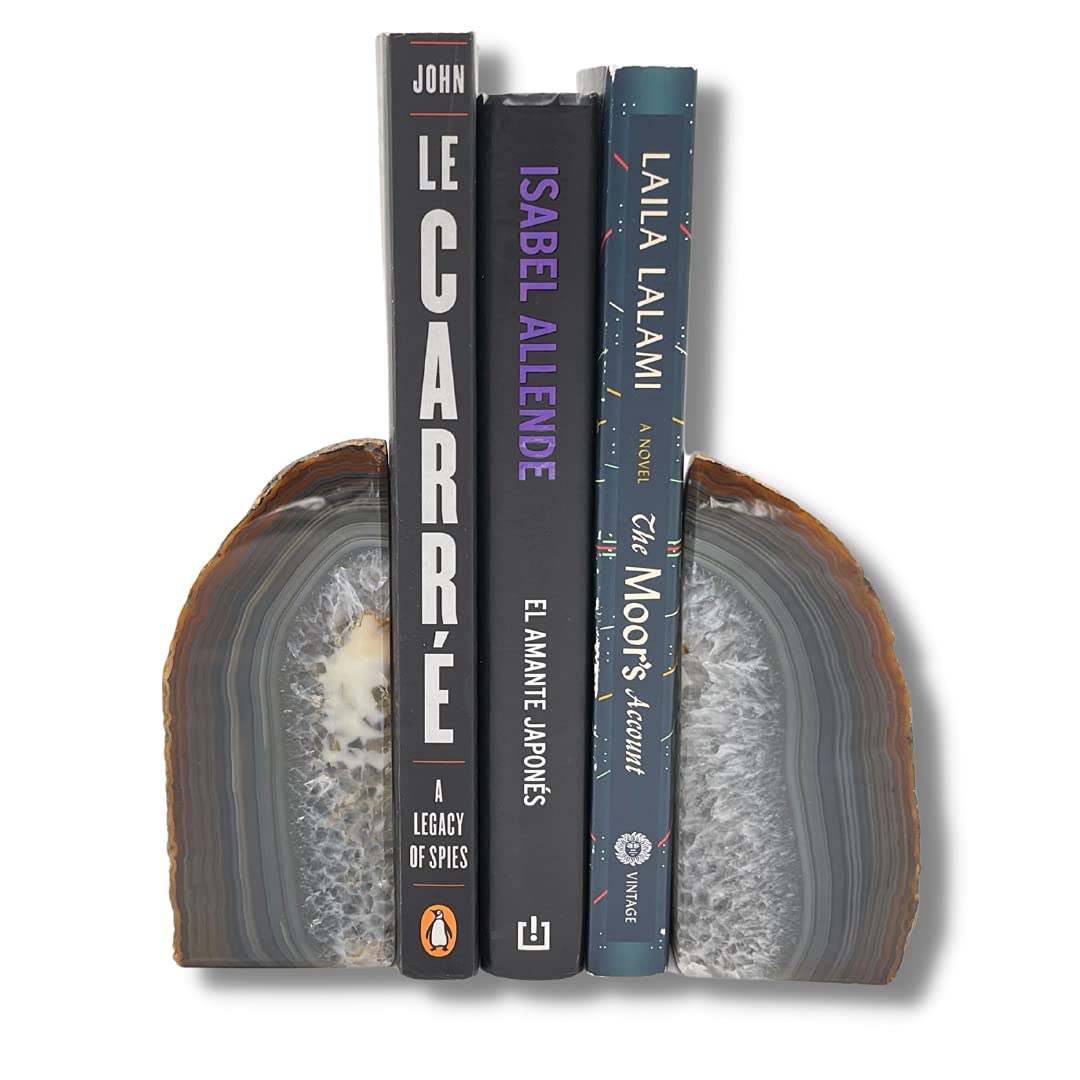 Bookends, Agate Bookends, Handcrafted Brazilian Stone Bookends for Unique and Crystal Energetic Decoration, Perfect for Gifts, One Pair of Natural Bookends Size 2-3 lbs