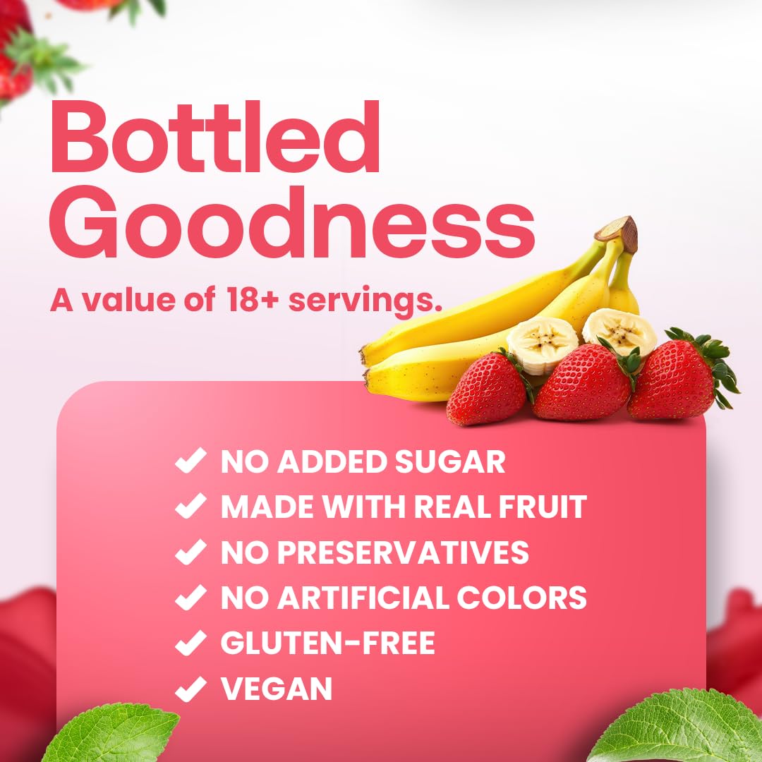 Dr. Smoothie 100% Crushed Strawberry Banana – No Added Sugar, Made with Real Fruits/Fruit Juice – Vegan, No Artificial Colors or Flavors – Juicy Strawberries & Creamy Banana – 46 oz Bottle
