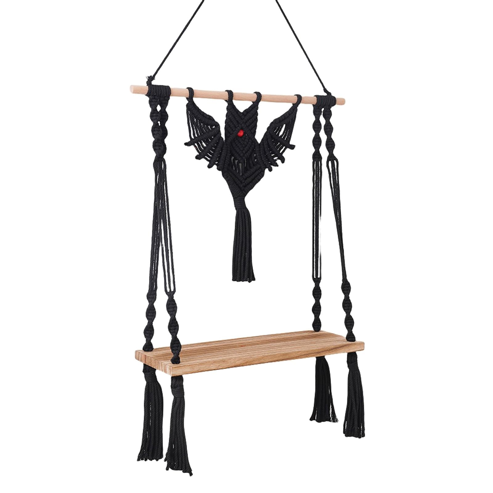 Buxuaaaa Bat Shape Cotton Rope Weaving Wall Storage Rack Handwoven Macrames Tapestry Wall Hanging Shelf Halloween Organizers Macrames Bat Tapestry