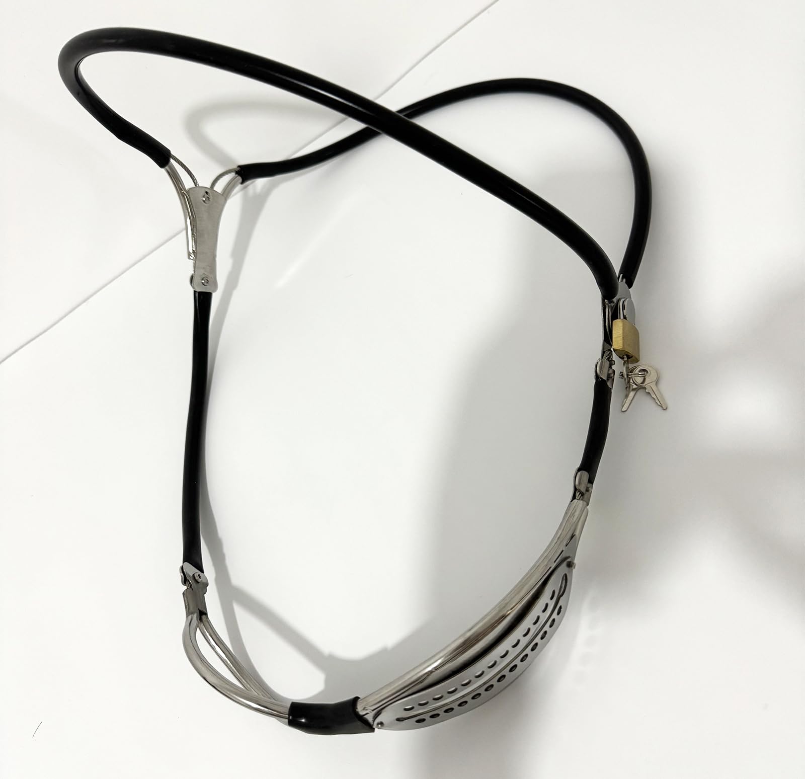 Ceinture de Chasteté Féminine en Acier Inoxydable Réglable noire 90-110cm YILUQIFLY BDSM Bondage Restraint