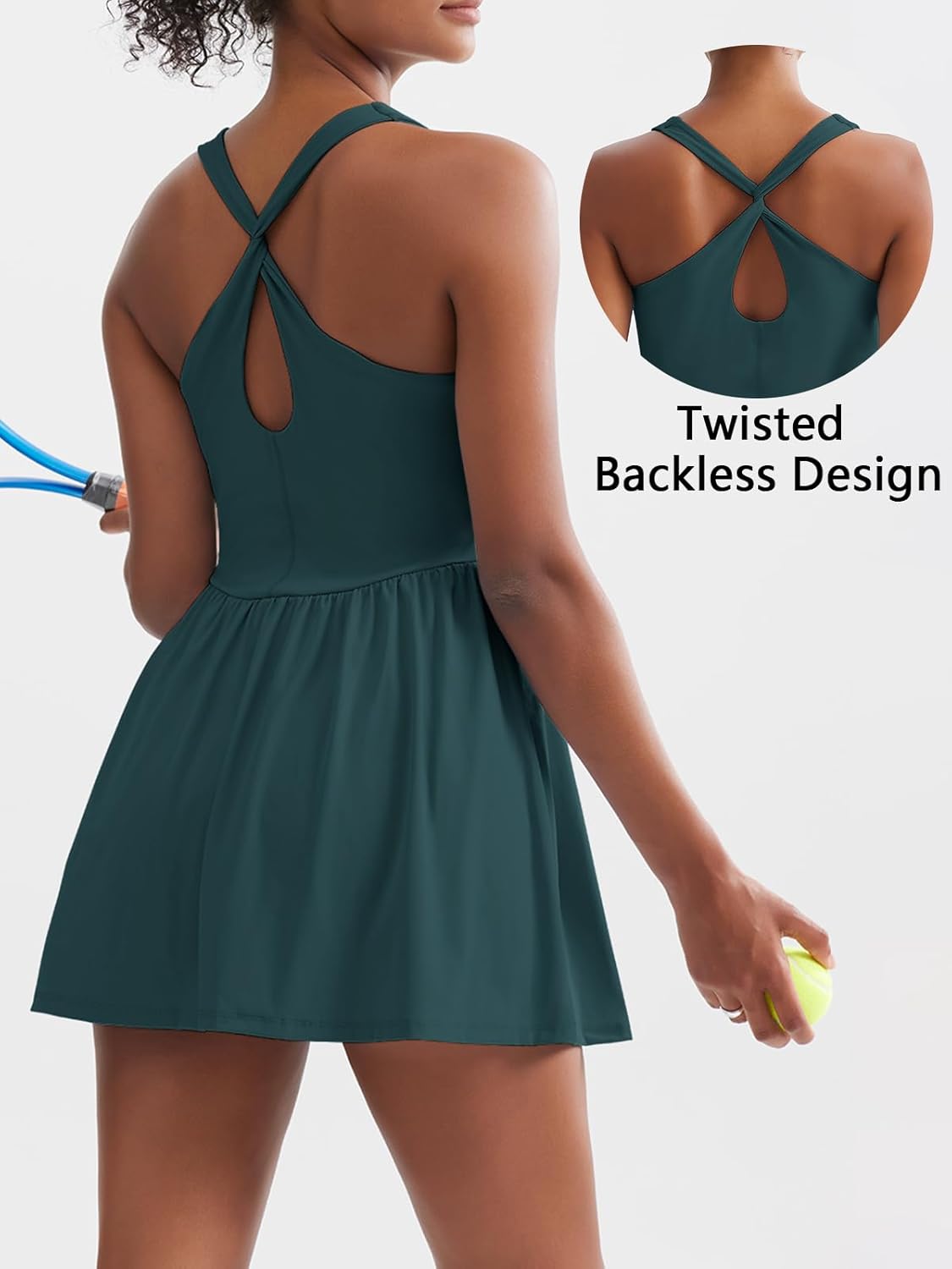 Sexyasasii Women's Summer Athletic Tennis Dress with Built in Shorts and Bra Square Neck Workout Exercise Active Golf Dresses - Image 4